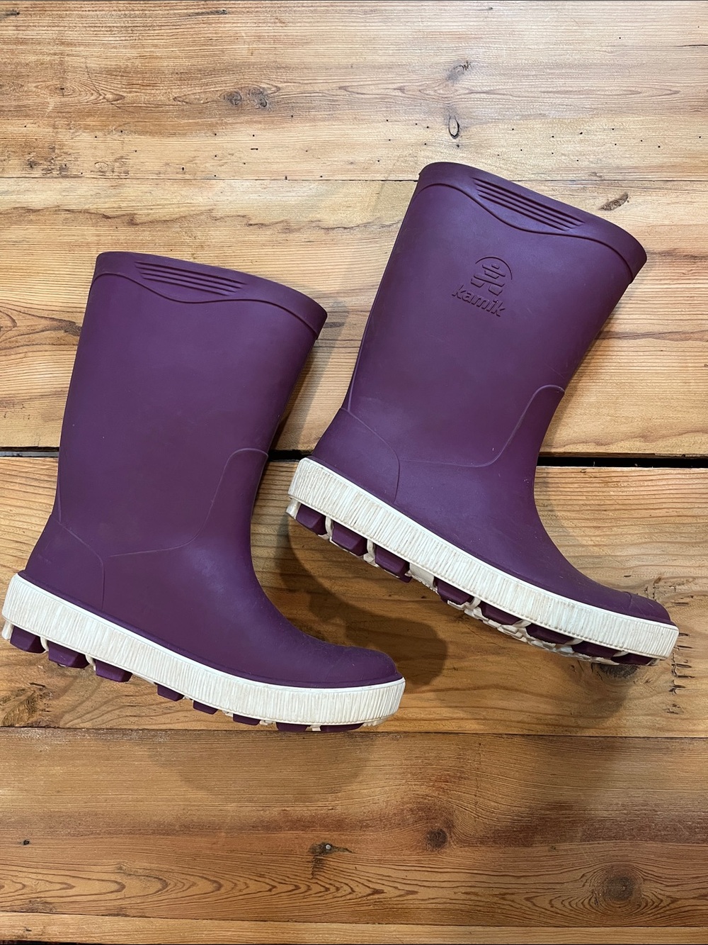 KAMIK Youth 6 Purple Waterproof Rubber Rain Boots Liner Anti-Odor